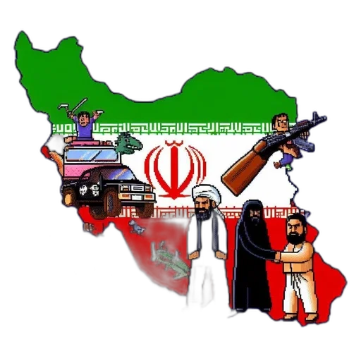 pixelated, iranian, flag-inspired, map, contains, various, characters, objects transparent PNG cut-out