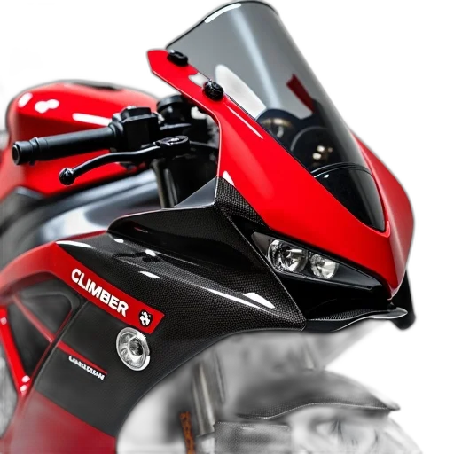 3d render, photorealistic, close-up, red, sports, motorcycle, black, carbon transparent PNG cut-out