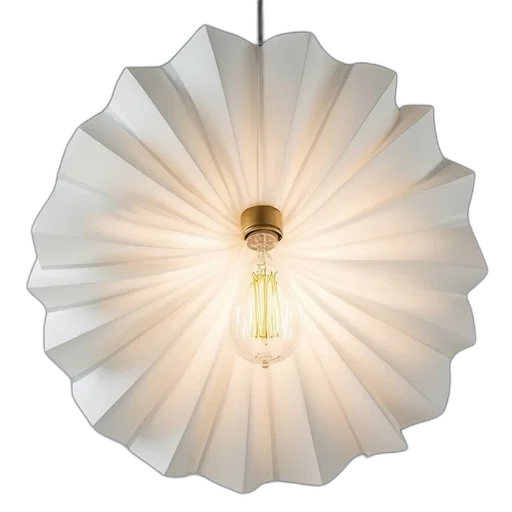 3d render, white, lampshad, open, bulb, large, pleated, paper transparent PNG cut-out