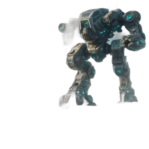 robot, weapon, creature, mask, concept art, pixel art, 3d render, vaporwave transparent PNG cut-out