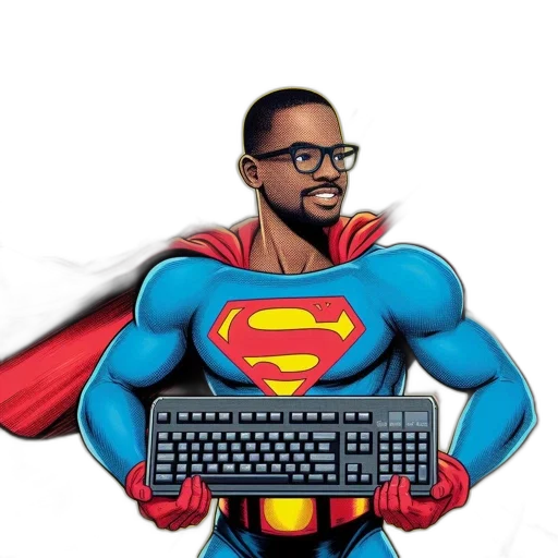 comic book art, cartoon, pixel art, concept art, man, humorous, superman, costume transparent PNG cut-out