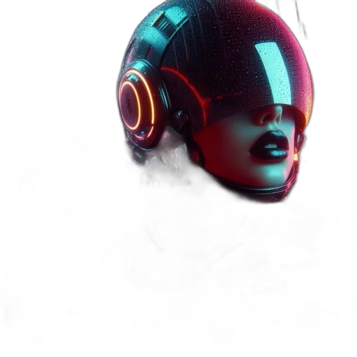 mask, robot, face, hat, cyberpunk, concept art, 3d render, vaporwave transparent PNG cut-out