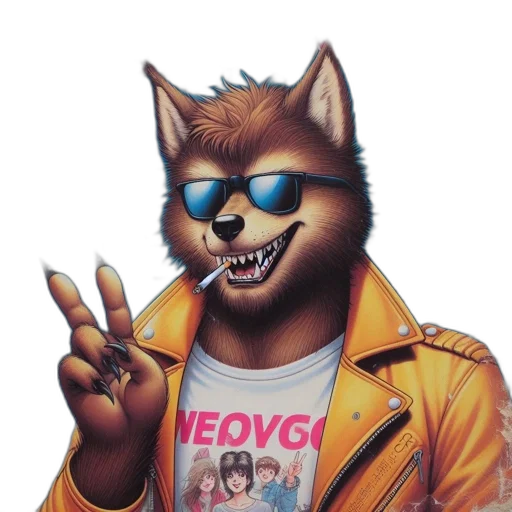 jacket, animal, face, mask, vaporwave, concept art, pixel art, cartoon transparent PNG cut-out