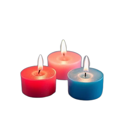 3d render, fire, set, three, colorful, candles, lit, wicks transparent PNG cut-out