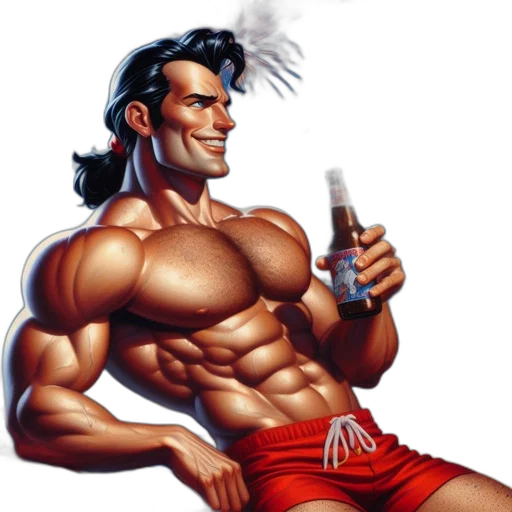 bottle, comic book art, pixel art, concept art, photorealistic, muscular, man, red transparent PNG cut-out