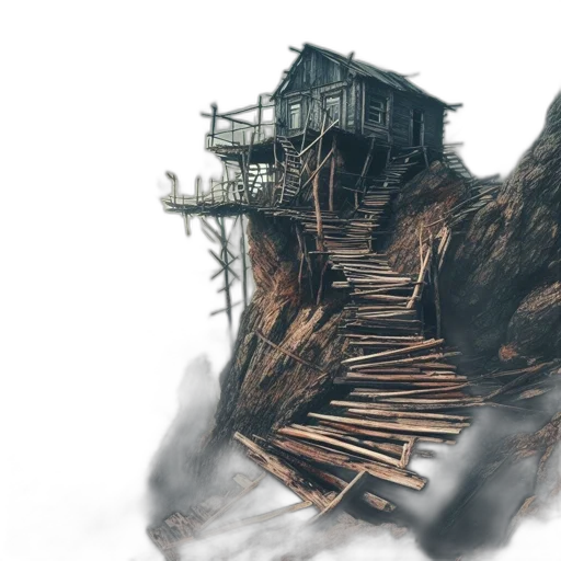 building, concept art, photorealistic, fantasy art, 3d render, fog, forest, rain transparent PNG cut-out