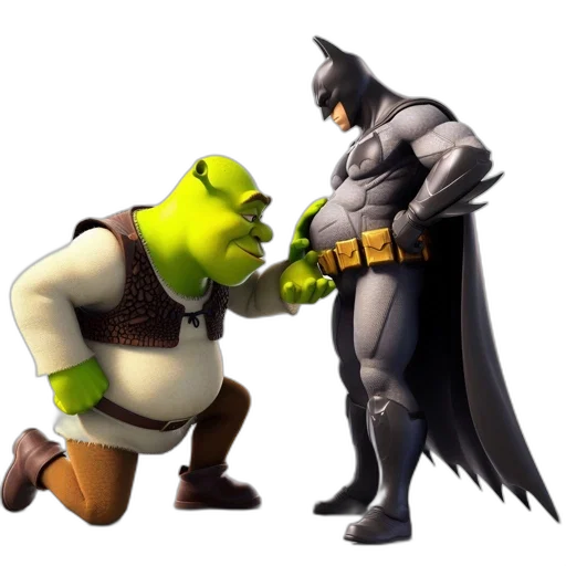 weapon, mask, concept art, comic book art, 3d render, shrek, ogre, batman transparent PNG cut-out