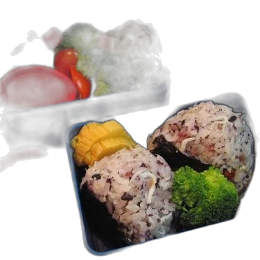 food, 3d render, bento, box, rice, balls, broccoli, tomatoes transparent PNG cut-out