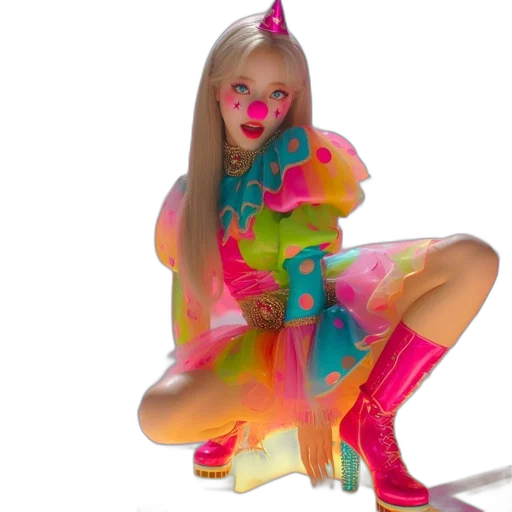dress, 3d render, concept art, neon, individual, dressed, clown, stands transparent PNG cut-out
