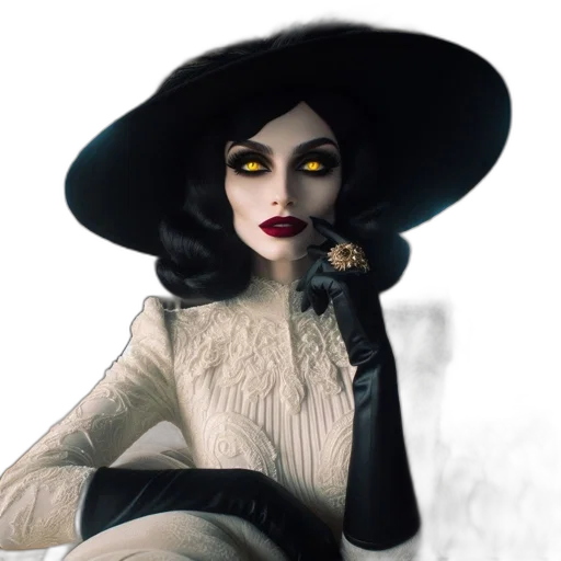 hat, dress, crown, concept art, fantasy art, photorealistic, comic book art, dark transparent PNG cut-out