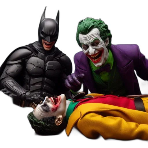 comic book art, concept art, photorealistic, action, figure, trio, features, batman transparent PNG cut-out