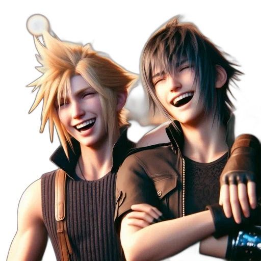concept art, 3d render, two, animated, characters, one, spiky, blonde transparent PNG cut-out