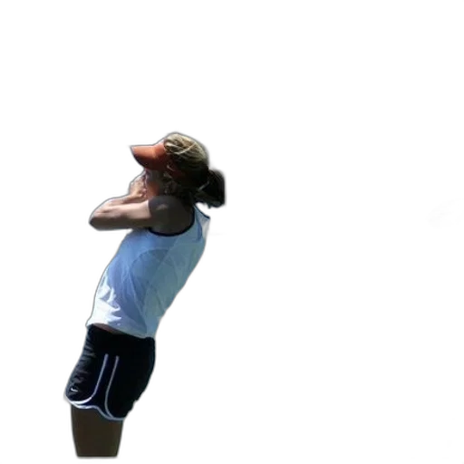staff, 3d render, woman, white, shirt, black, shorts, playing transparent PNG cut-out