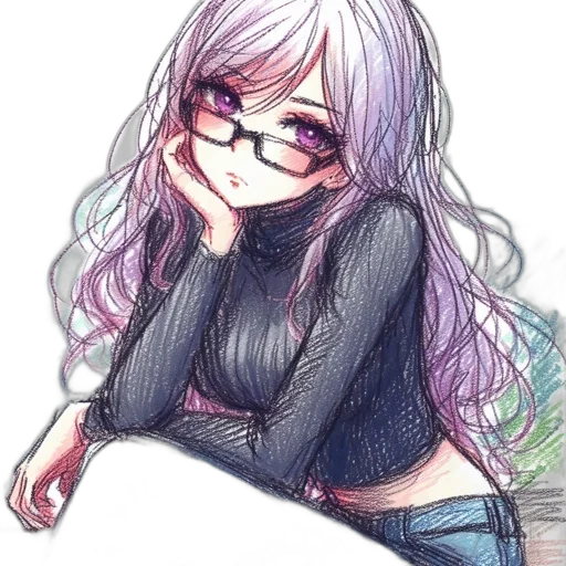 dress, staff, face, hair, anime, watercolor, cartoon, fantasy art transparent PNG cut-out