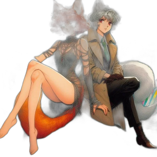 creature, dragon, jacket, watercolor, concept art, fantasy art, anime, fire transparent PNG cut-out