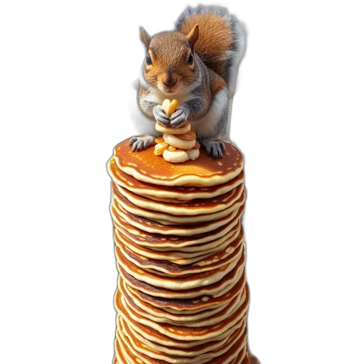 animal, food, hat, staff, 3d render, photorealistic, squirrel, atop transparent PNG cut-out
