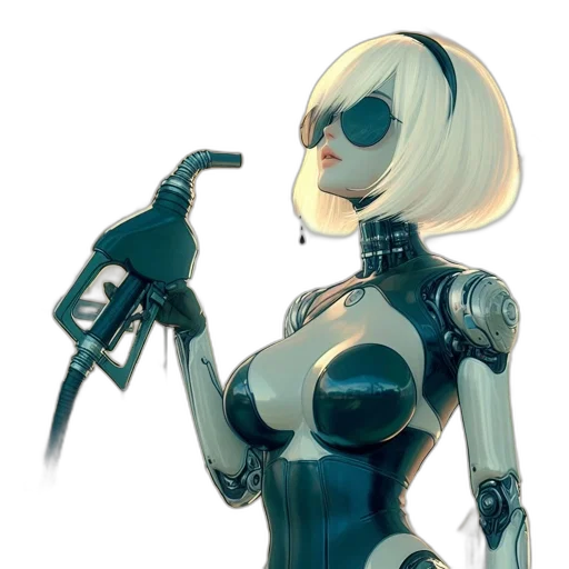 robot, weapon, concept art, cyberpunk, comic book art, 3d render, monochrome, blue transparent PNG cut-out