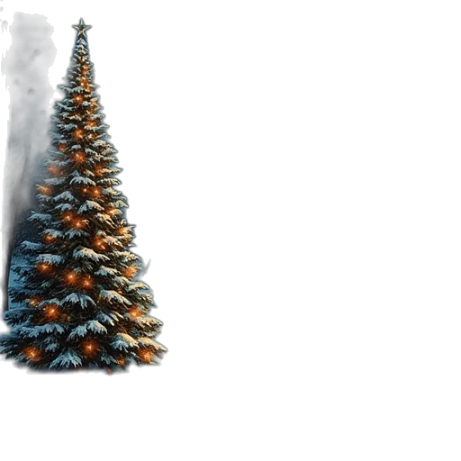 tree, 3d render, photorealistic, concept art, snow, fog, forest, christmas transparent PNG cut-out