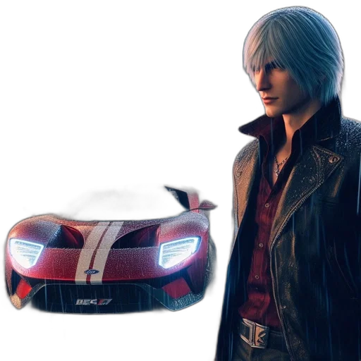 jacket, car, weapon, concept art, 3d render, urban, scene, during transparent PNG cut-out