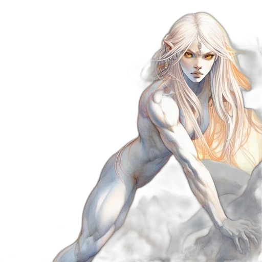 creature, fantasy art, concept art, comic book art, watercolor, pastel, blue, monochrome transparent PNG cut-out