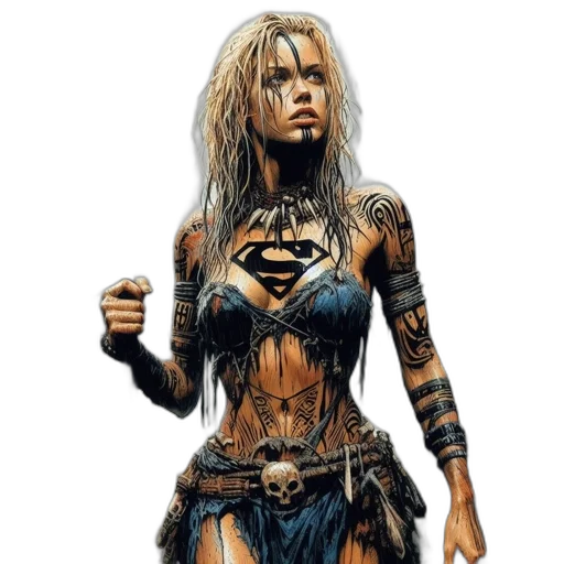 comic book art, concept art, fantasy art, photorealistic, woman, tribal, attire, superman transparent PNG cut-out