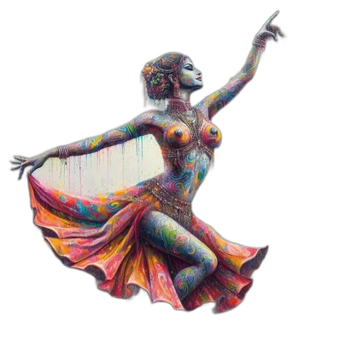 dress, jewelry, staff, 3d render, concept art, fantasy art, vaporwave, vivid transparent PNG cut-out