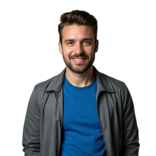 jacket, staff, face, hair, photorealistic, 3d render, man, short transparent PNG cut-out