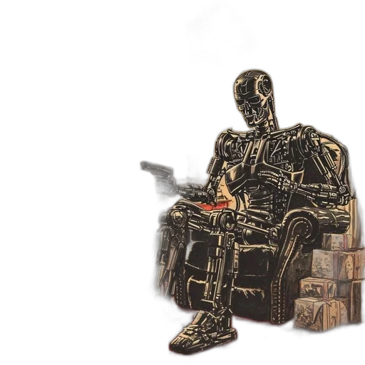 furniture, robot, jacket, weapon, concept art, comic book art, 3d render, pixel art transparent PNG cut-out
