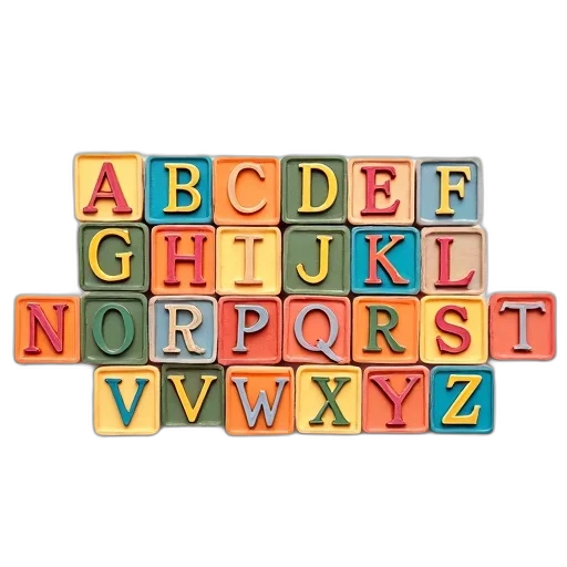 colorful, wooden, alphabet, block, set, letters, each, featuring transparent PNG cut-out