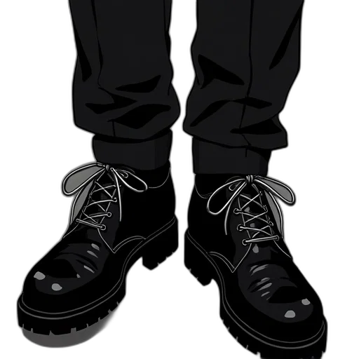 shoes, staff, cartoon, concept art, comic book art, 3d render, monochrome, dark transparent PNG cut-out