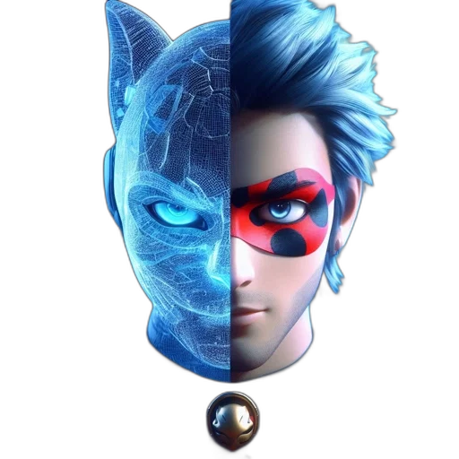 mask, face, concept art, anime, fantasy art, comic book art, blue, split transparent PNG cut-out