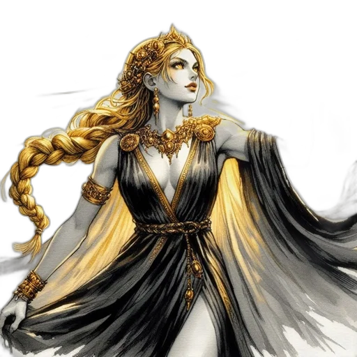 dress, fantasy art, concept art, comic book art, pixel art, golden, monochrome, earth tones transparent PNG cut-out