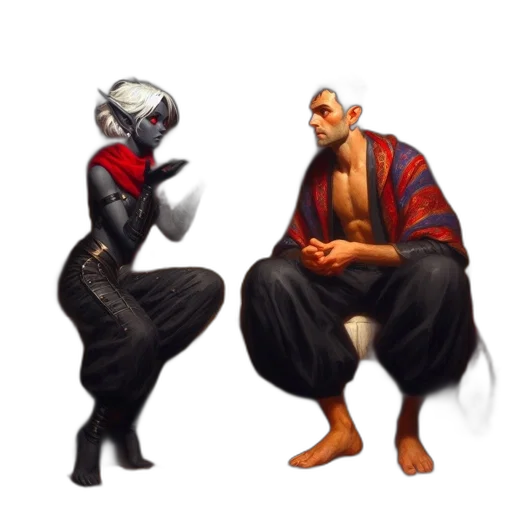 concept art, pixel art, fantasy art, cyberpunk, dark, two, characters, one transparent PNG cut-out