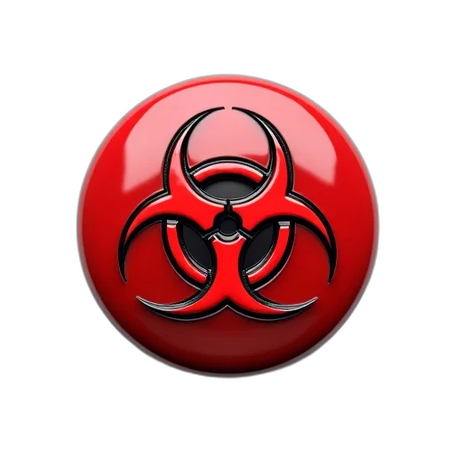 jacket, red, button, biohazard, symbol, center, centered, white transparent PNG cut-out