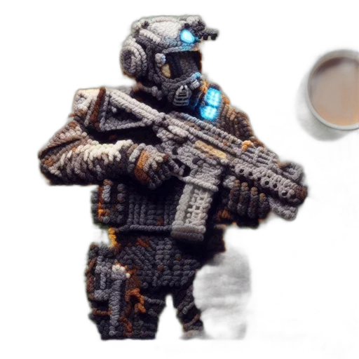 robot, weapon, staff, concept art, pixel art, 3d render, fantasy art, fog transparent PNG cut-out