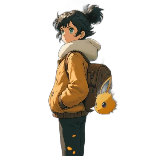 jacket, staff, animal, weapon, concept art, anime, watercolor, pixel art transparent PNG cut-out