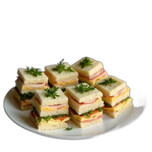 food, 3d render, variety, sandwiches, neatly, arranged, dining, table transparent PNG cut-out
