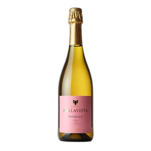 bottle, bellavista, prosecco, pink, label, gold, cap, positioned transparent PNG cut-out