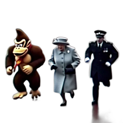 crown, concept art, 3d render, pixel art, cartoon, three, figures, walk transparent PNG cut-out