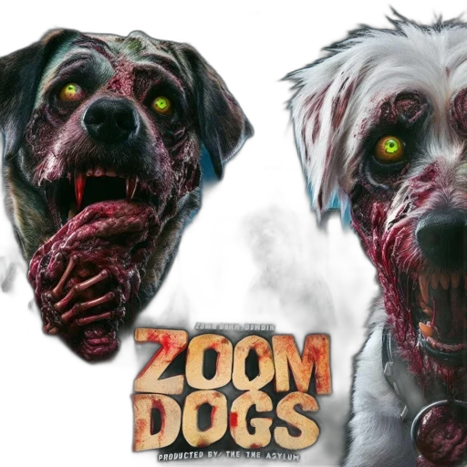 concept art, photorealistic, comic book art, poster, zoom, dogs, three, zombified transparent PNG cut-out