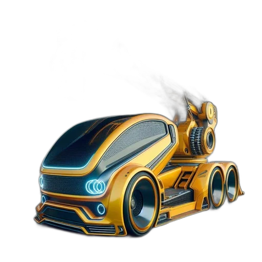 car, robot, weapon, concept art, 3d render, fantasy art, photorealistic, orange transparent PNG cut-out