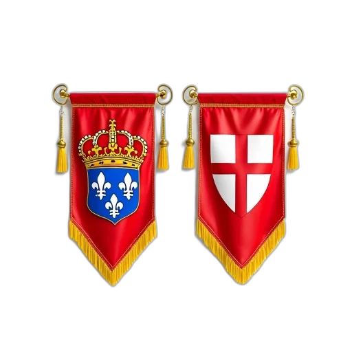 crown, staff, jewelry, 3d render, concept art, two, flags, displayed transparent PNG cut-out