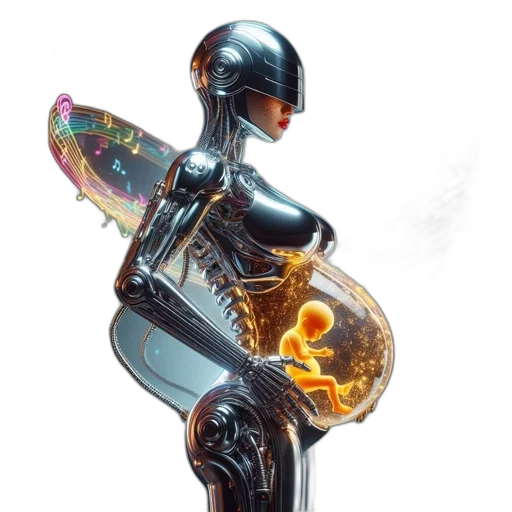 robot, dress, jewelry, concept art, cyberpunk, fantasy art, 3d render, outer space transparent PNG cut-out