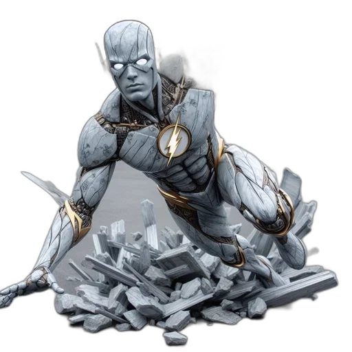 comic book art, concept art, 3d render, fantasy art, life-sized, statue, superhero, silver transparent PNG cut-out