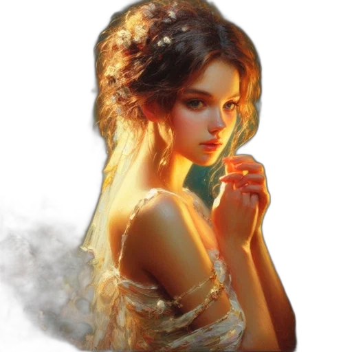 jewelry, dress, fantasy art, photorealistic, oil painting, concept art, fire, fog transparent PNG cut-out