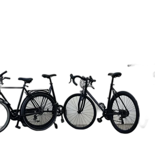 3d render, concept art, photorealistic, monochrome, row, bicycles, parked, against transparent PNG cut-out