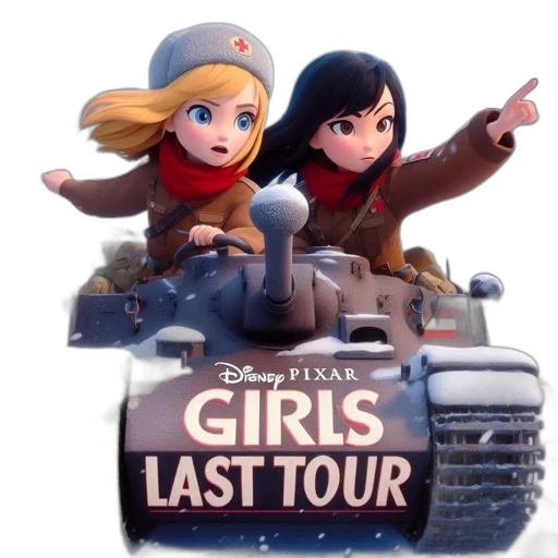 concept art, cartoon, 3d render, two, animated, females, ride, tank transparent PNG cut-out