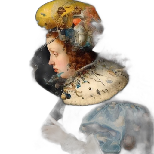 hat, crown, face, jewelry, oil painting, photorealistic, concept art, fantasy art transparent PNG cut-out