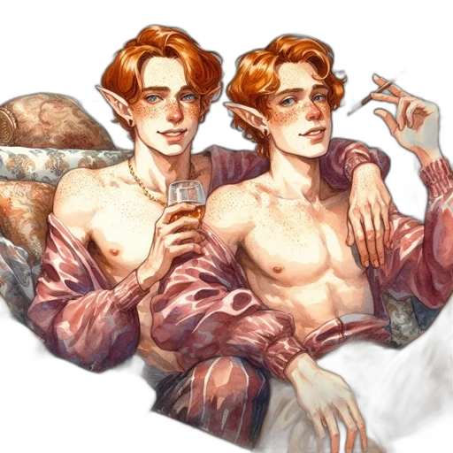 watercolor, concept art, fantasy art, oil painting, earth tones, pastel, two, elven transparent PNG cut-out