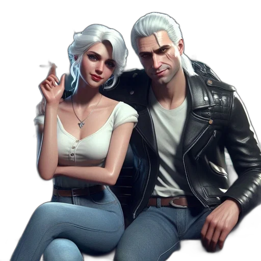 jacket, concept art, 3d render, fantasy art, comic book art, neon lights, two, individuals transparent PNG cut-out